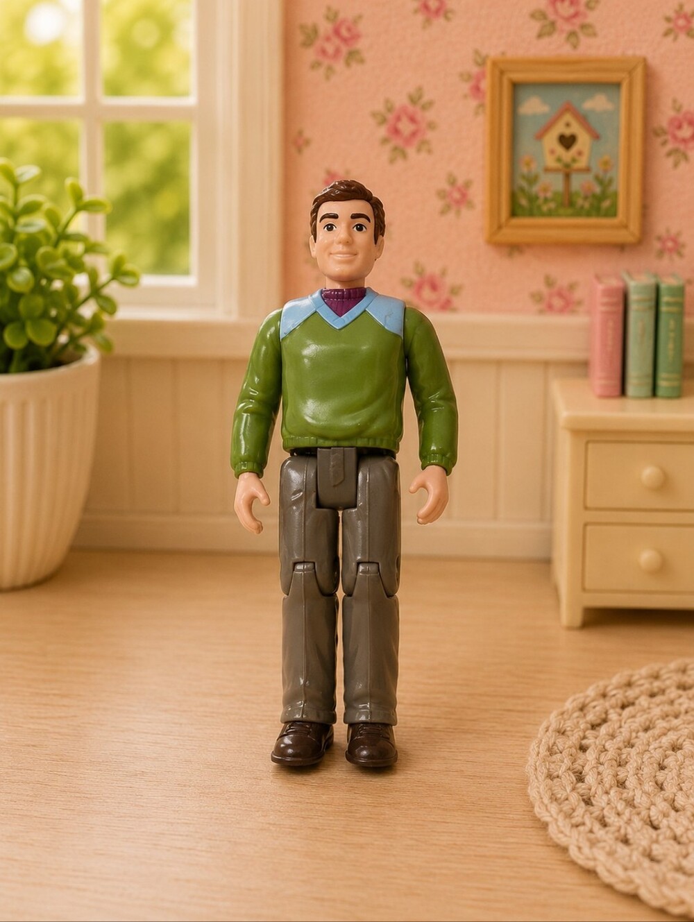 Fisher Price Loving Family Dad Figure Green Sweater Brown Pants Articulated